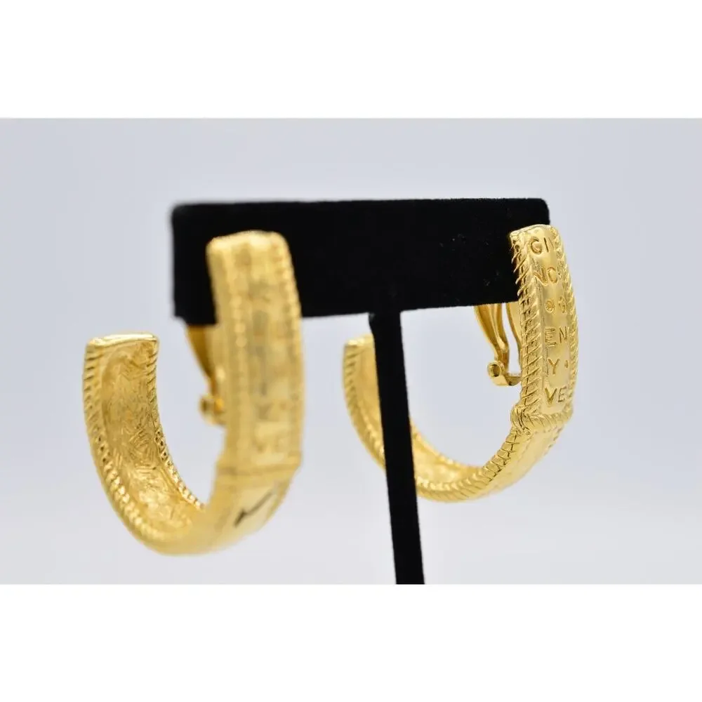 Givenchy Vintage Clip Pm Earrings Chunky Hoop Gold Logo Letters Signed 80s BinAB - Picture 5 of 11